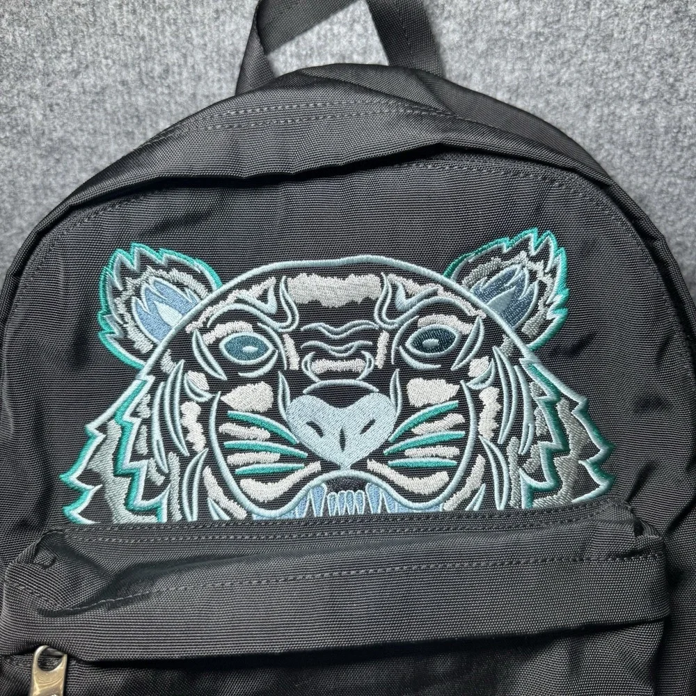KENZO Paris Tiger Embroidered Black Teal Backpack Zip Adjustable Straps Pockets